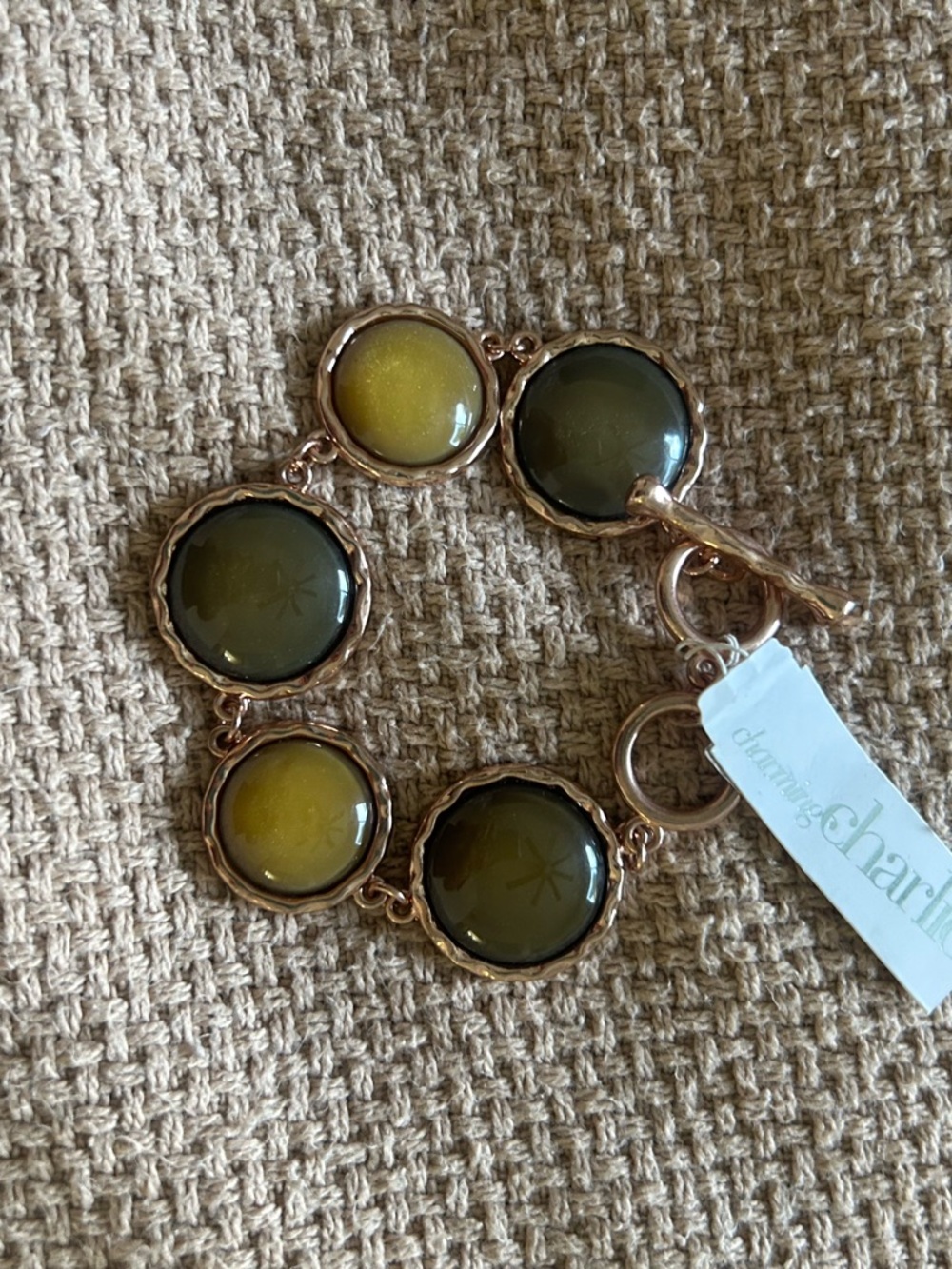 Charming Charlie Green and Yellow Round Cabochon Link Bracelet